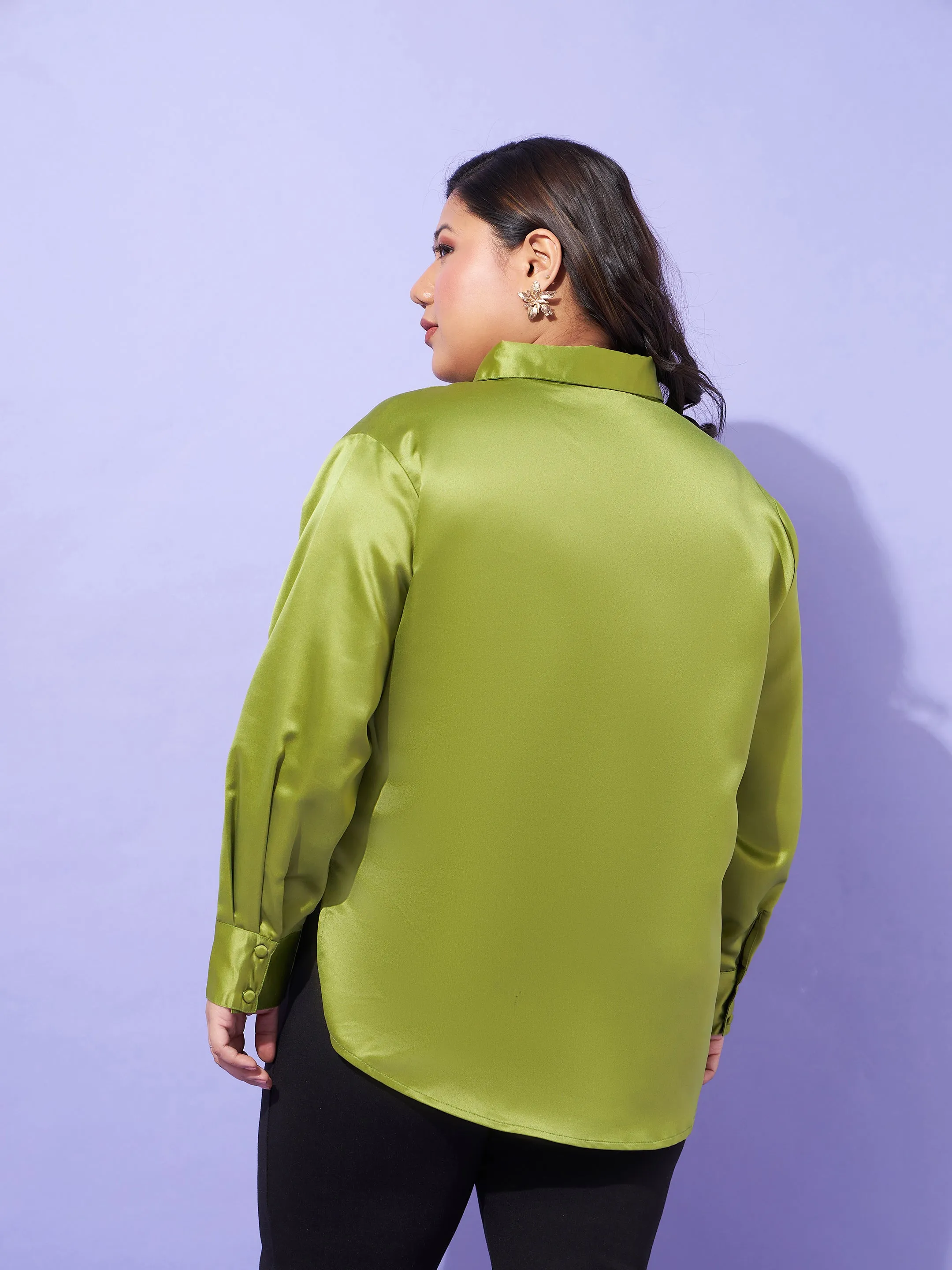 Women Olive Regular Satin Shirt