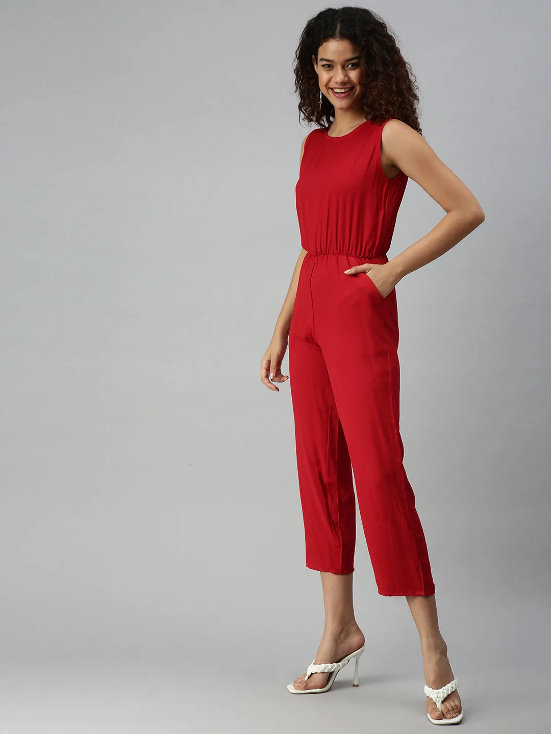 Women's Brown Solid Jumpsuit