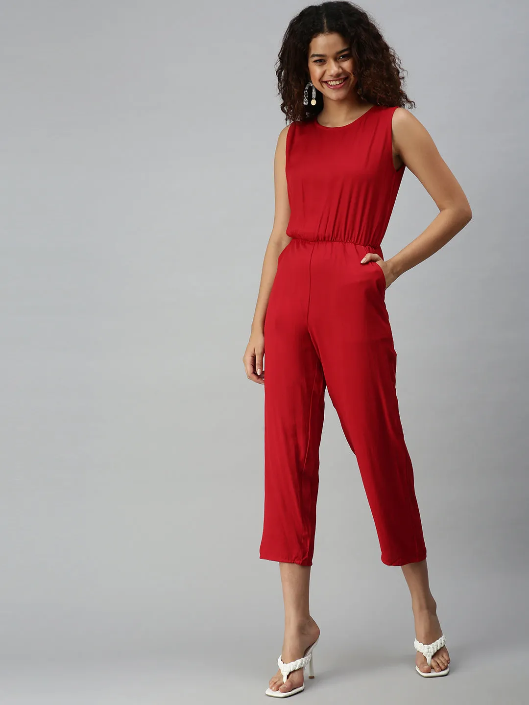 Women's Brown Solid Jumpsuit