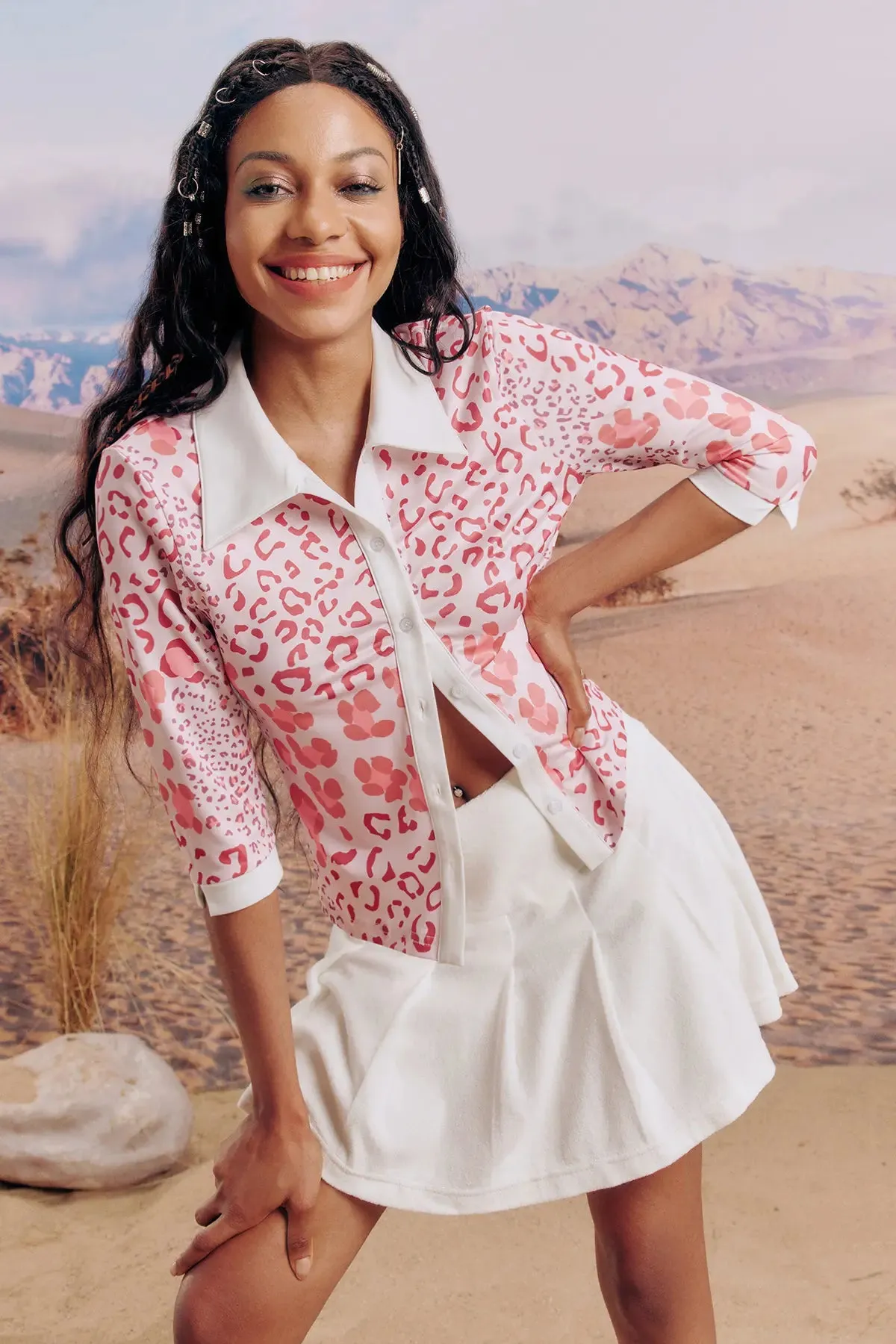 Women's Button Front Collar Neck Top