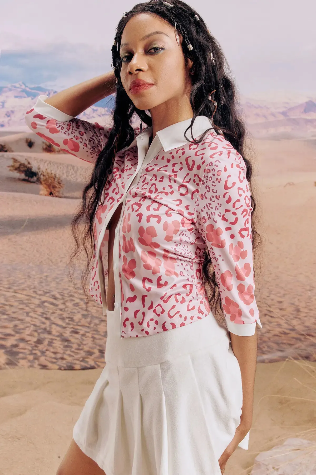 Women's Button Front Collar Neck Top