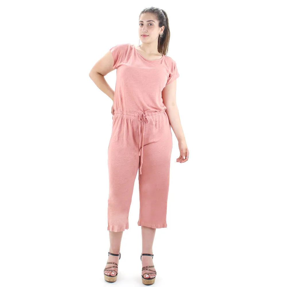 Women's Elastic Waist Open Back Jumpsuit,Pink