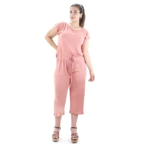 Women's Elastic Waist Open Back Jumpsuit,Pink